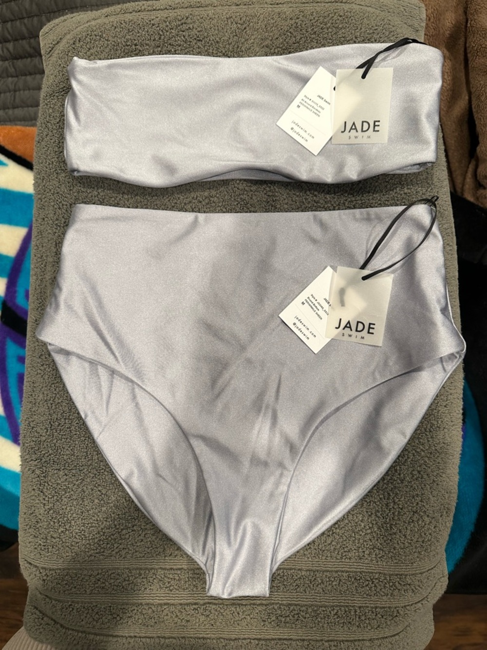 Jade Swim Silver Shimmer Bandeau Top with High-Waist Bottom